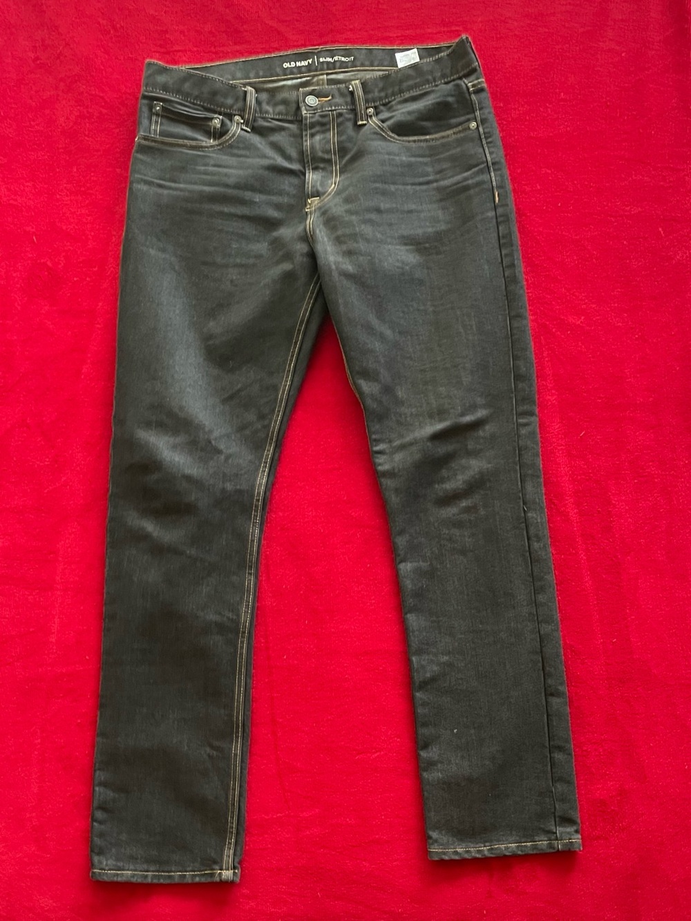 Old Navy Men's Slim Straight Leg Dark Blue Denim Jeans Size: 34x32